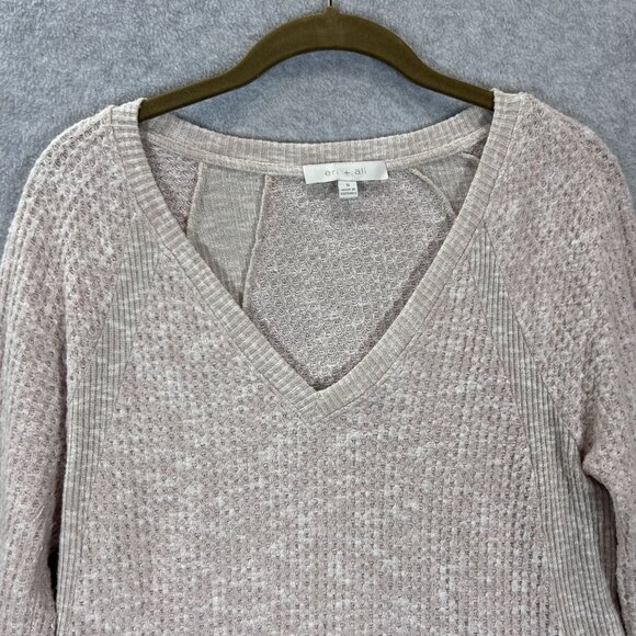 Eri + Ali Anthropologie Womens Small Beige Top Waffle Knit Long Sleeve Thermal - Picture 3 of 12